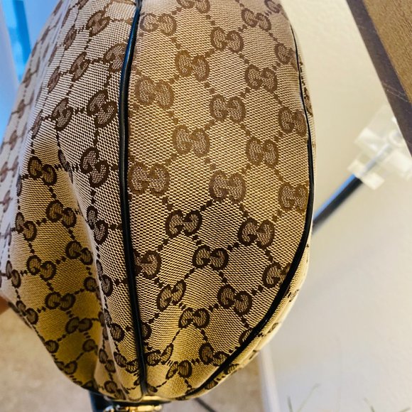 Gucci Monogram Hobo Shoulder Bag Canvas Gold HW - Picture 3 of 9